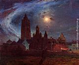 Moon Canvas Paintings - The Bourg-de-Batz Church under the Moon